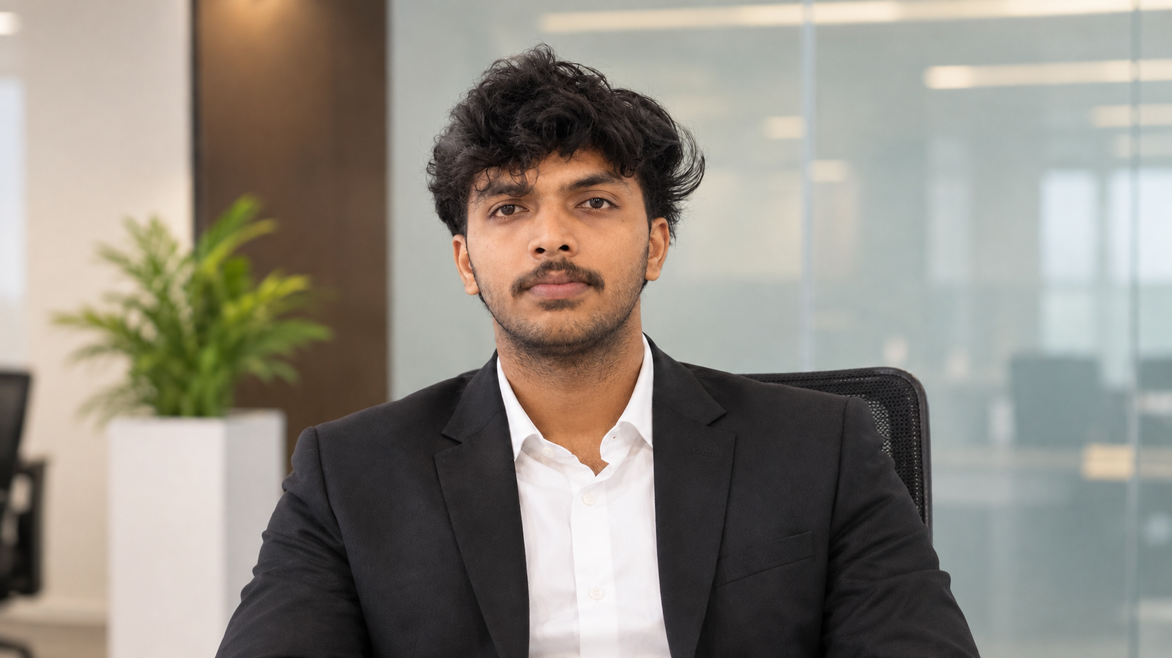 modern office portrait with plant background
